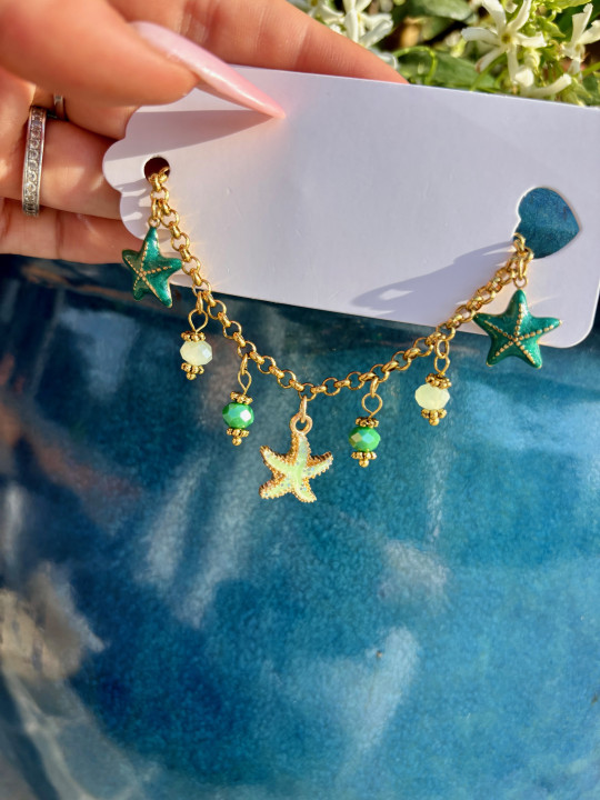 Bracelet Breloque Doré à l'or fin - Thème Mer Vert