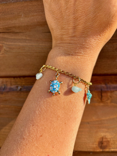 Bracelet Breloques Doré à l'or fin - Thème Mer Bleu