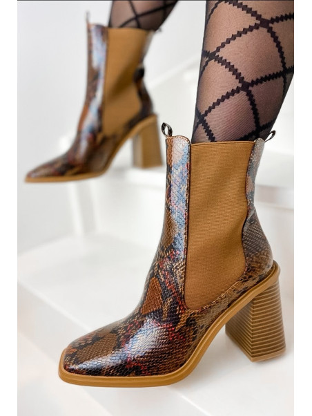 Bottines montantes camel effet serpent - Vanessa WU