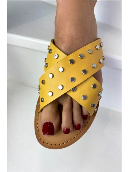 Mules Cuir Belma Moutarde - Les Petites Bombes